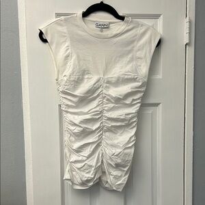 GANNI White Ruched Sleeveless Top
